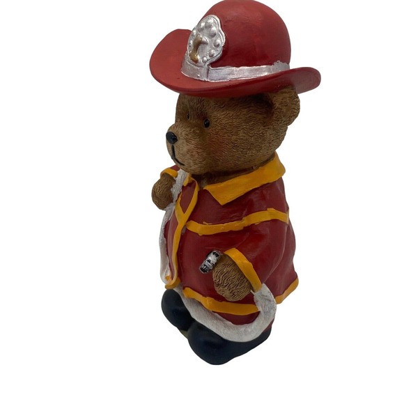 Firefighter Bear Holding Fire Hose Figurine Statue Polystone Fireman Collectible - Picture 8 of 11